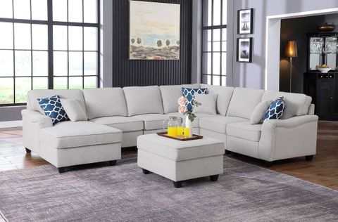 Leo Light Gray Linen 7Pc Modular L-Shape Sectional Sofa Chaise And ... in Getting the Most Out of Your Essick Sectional Sofa Light Gray Linen a Deep Dive